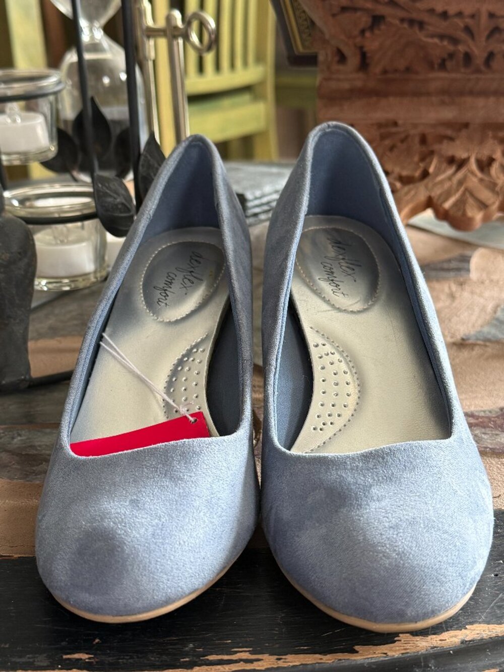 NWT Women's 6.5 Discontinued Dexflex high heels Comfort Light Blue Faux Suede